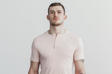 Nobull Lightweight Henley Men's T Shirts Rose | Australia (WR1453)